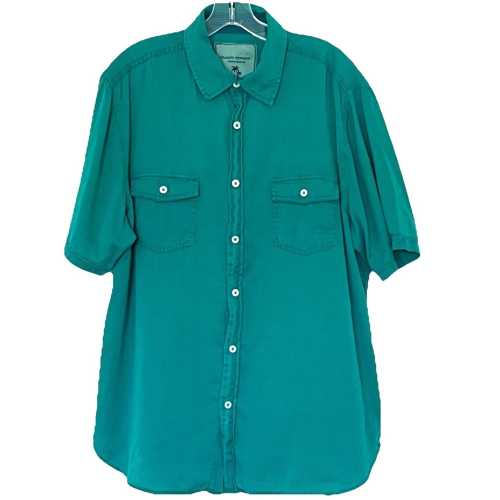 Island Republic Vintage Collection Mens Shirt M Green Short‎ Sleeve Pockets Soft